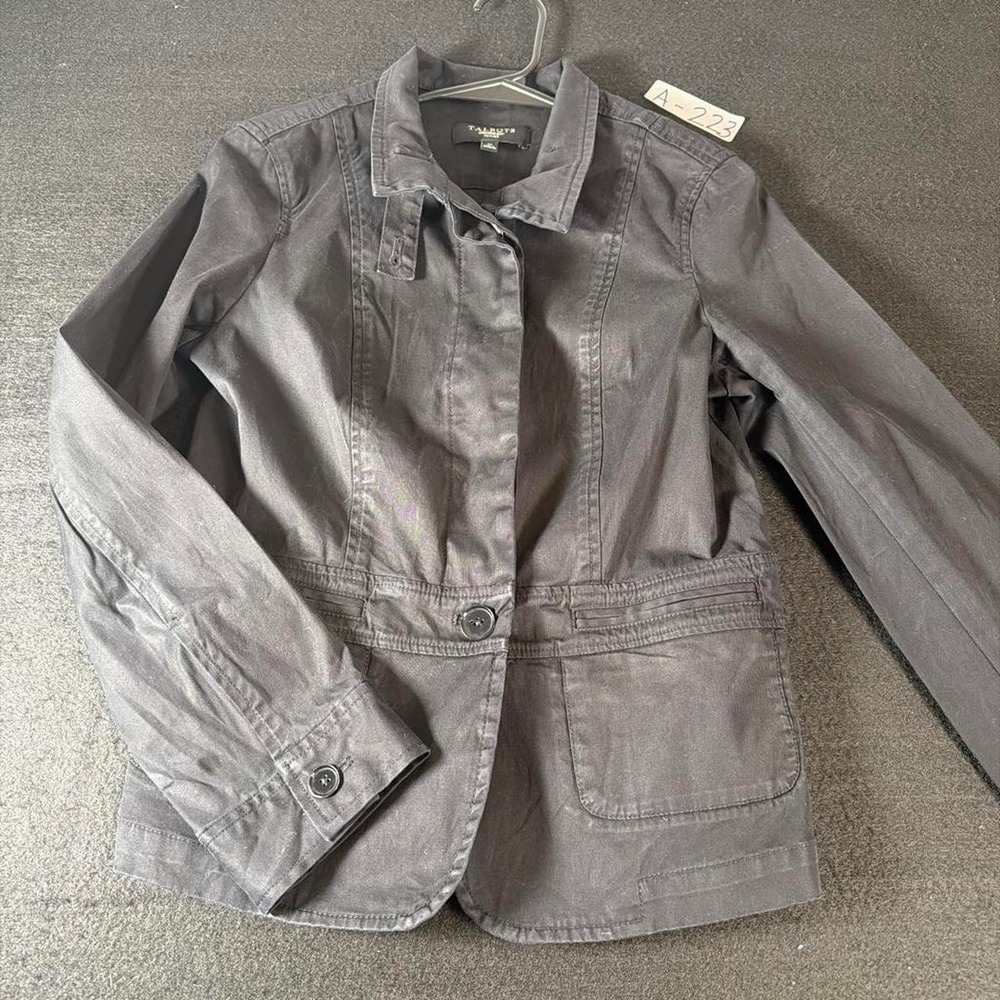 Talbots Womens Jacket 4P Petite Black Tailored Fit Cotten Stretch Blazer